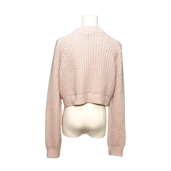 Topshop Pale Pink Peach Cropped Cable Knit Long Sleeve Sweater Medium - Picture 2 of 6